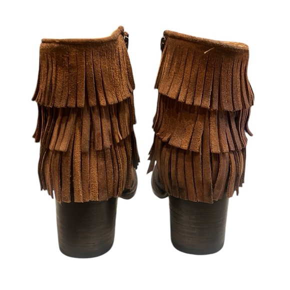 Freebird by Steven Belle Fringe Boho Bootie Suede BOOTS Western Brown Boots SZ 7 - Picture 6 of 12